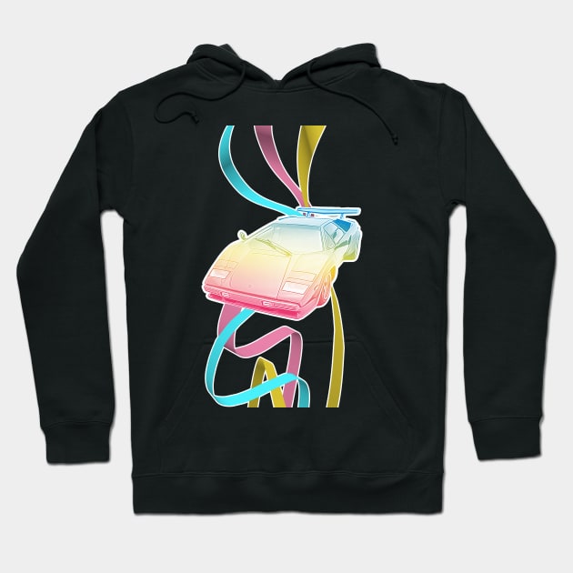 Retro Vaporwave Aesthetic Lamborghini Countach Design Hoodie by DankFutura